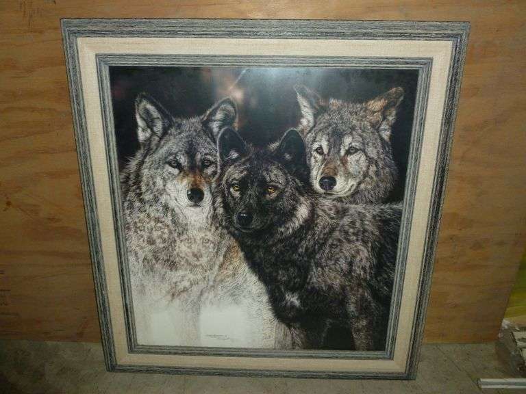 Large Judy Larson " Timberwolves " Signed & Numbered - Framed & Matted Print