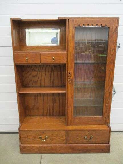 Oak Side by Side Curio Cabinet Bookcase