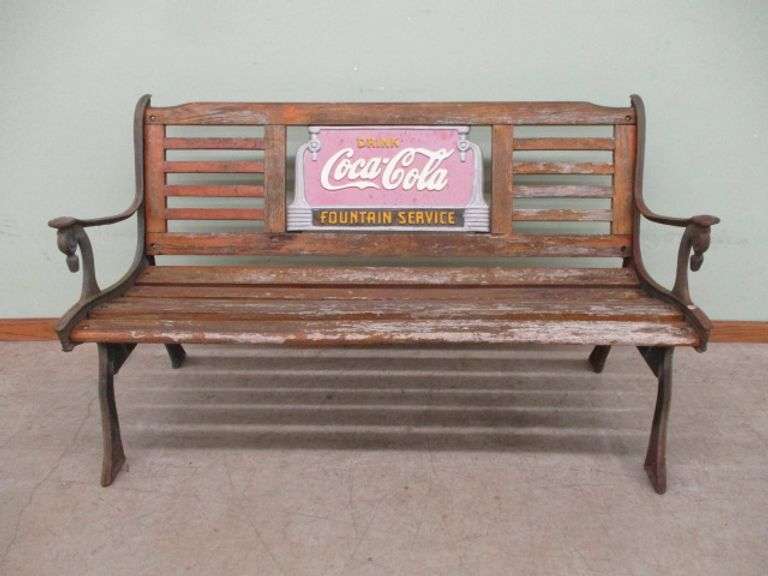 Coca-Cola Fountain Service Cast Iron & Oak Bench