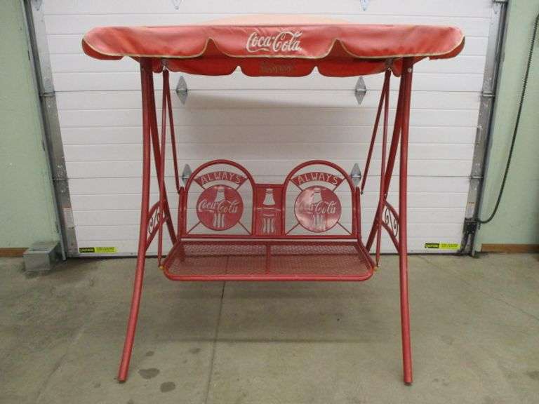 Always Coca-Cola Red Steel Lawn Swing w/Canopy