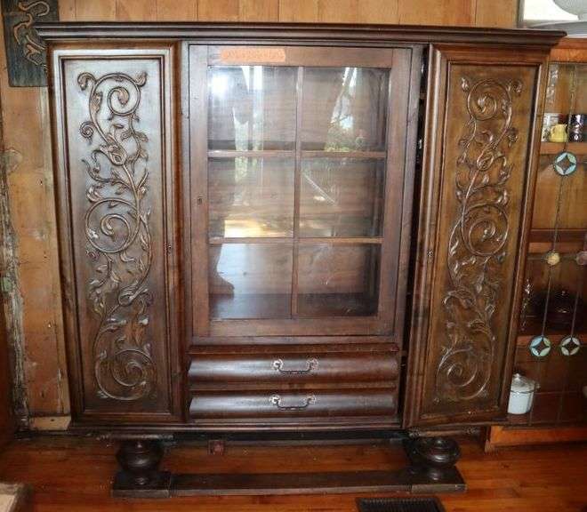 Vintage Mahogany Wood Bar Cabinet, Glass Front, 60"w X 20"d X 60"h, Keys Are There.