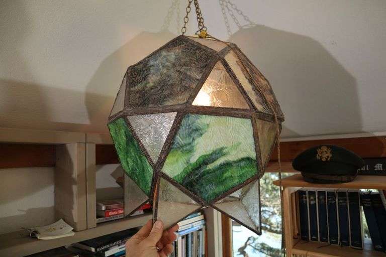 Large Stained Glass Hanging Light Fixture, 20"w X 21"h, No Cracks