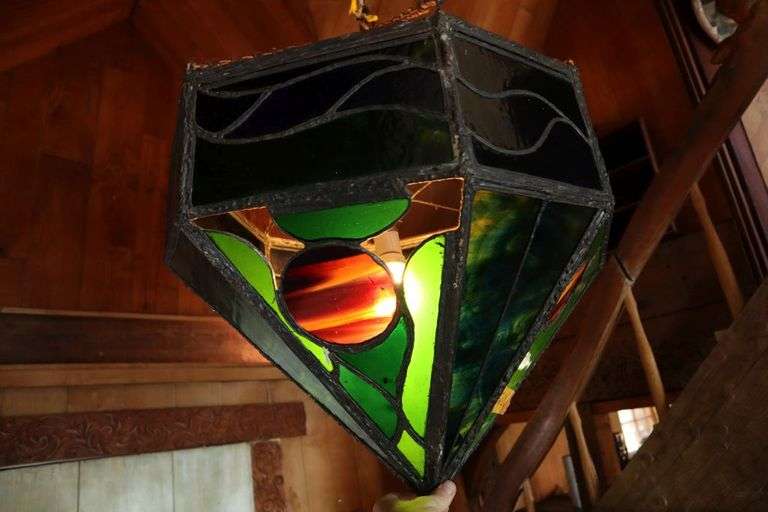 Large Stained Glass Light Fixture, 25"w X 20"h
