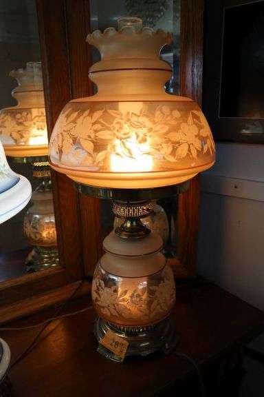 Vintage Hand Painted Electric Table Lamp, 28"h