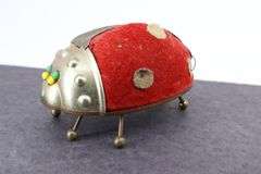 VINTAGE RED LADY BUG PINCUSHION, 2"H