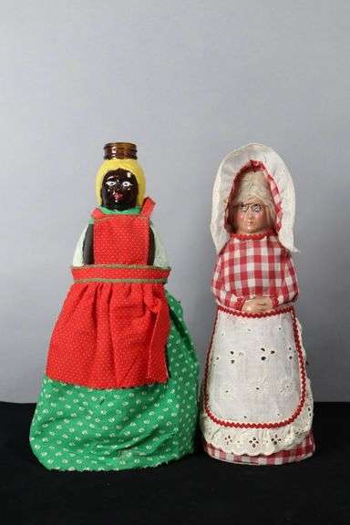 PAINTED AUNT JEMIMA BOTTLES, WITH HAND MADE CLOTHING