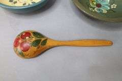 NORWEGIAN ROSEMALING HAND PAINTED WOODEN BOWLS AND SPOON