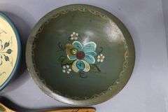 NORWEGIAN ROSEMALING HAND PAINTED WOODEN BOWLS AND SPOON