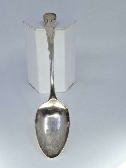 ANTIQUE STERLING SERVING SPOON, LONDON, 1801-1802, 48 G, 8.25"L.