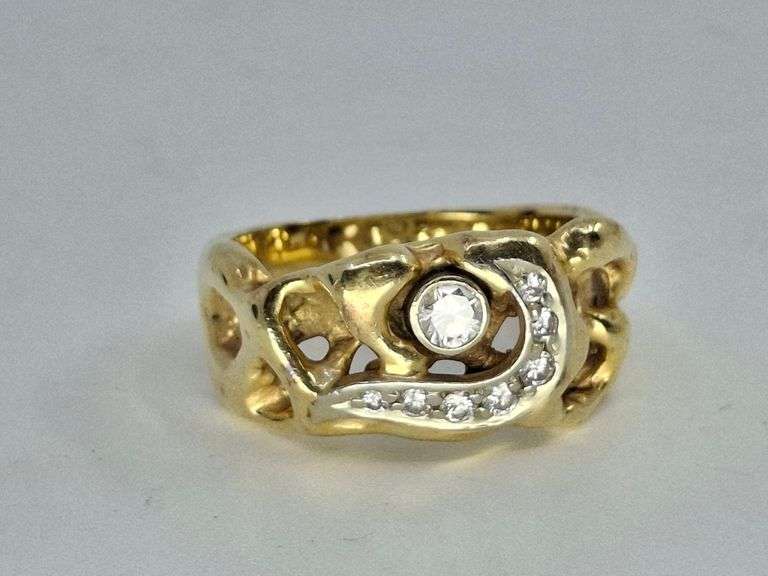 GOLD & DIAMOND MEN'S RING, 14K, 11.09 G, SZ 9.