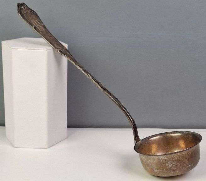 ANTIQUE STERLING SILVER LADLE, 14", 280.77 G, CROWN MARK, 800 SILVER