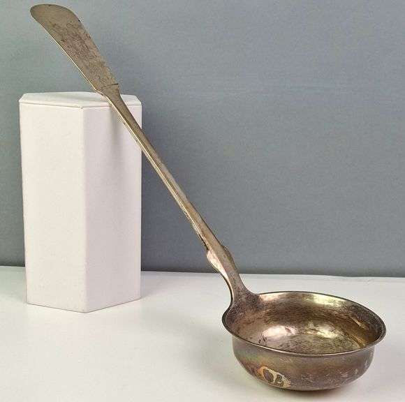 ANTIQUE STERLING SILVER LADLE, 14", 179.08 G, 'A' ON HANDLE, BEAR N EAGLE A