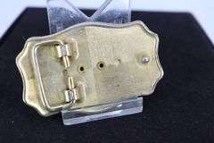 GOLD TONE AND BLUE TIGER EYE BELT BUCKLE, 1-5/8 X 2-5/8"