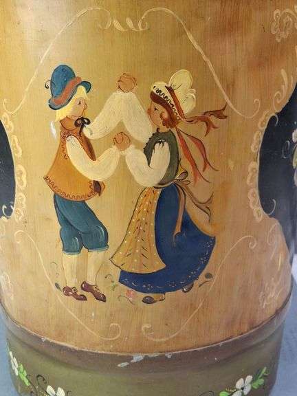 TOLE PAINTED Folk Art Antique Dairy Farm Milk Jug, 20.25"H.