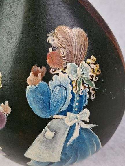 VINTAGE HAND PAINTED WOODEN SPOON, WITH TWO LITTLE GIRLS EATING COOKIES, 19.5"L