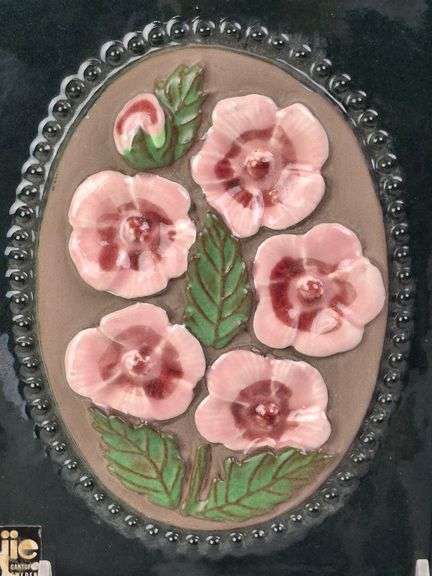 VINTAGE JIE GANTOFTA SWEDEN ARCTIC RASPBERRY FLOWER WALL PLAQUE, 4 5/8" x 6 1/8".   This specific ce