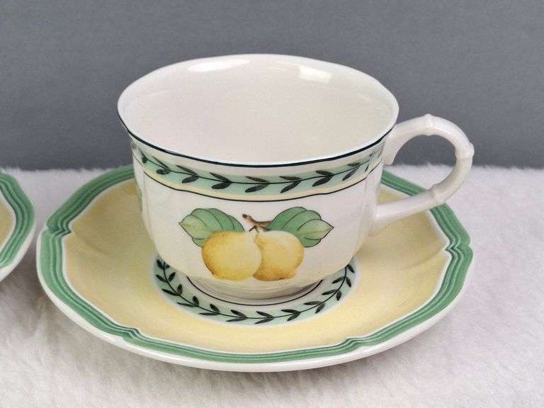 VILLEROY & BOCH FRENCH GARDEN FLEURANCE SET OF 2 TEA CUPS & SAUCERS