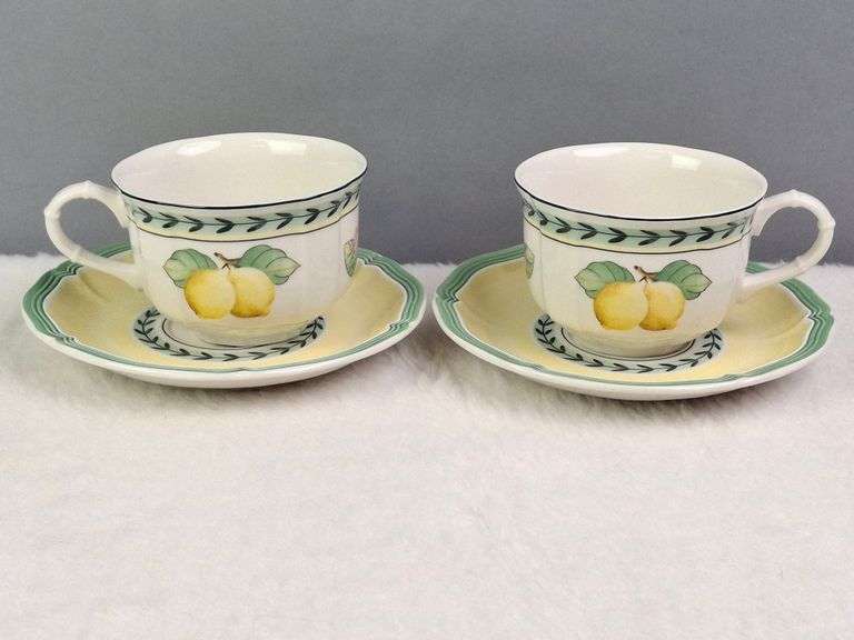 VILLEROY & BOCH FRENCH GARDEN FLEURANCE SET OF 2 TEA CUPS & SAUCERS