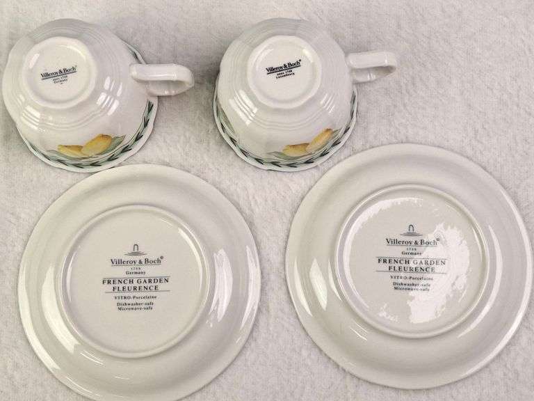 VILLEROY & BOCH FRENCH GARDEN FLEURANCE SET OF 2 TEA CUPS & SAUCERS