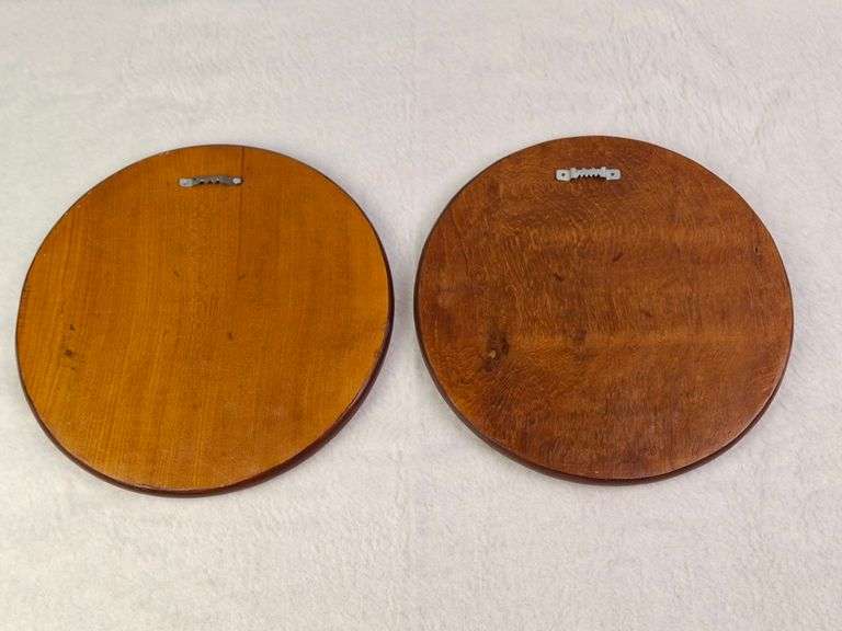 PAIR OF VINTAGE WOODEN SERVING BOARDS / WALL PLAQUES, HAND PAINTED TULIP AND DAFFODIL, SIGNED FRAN '