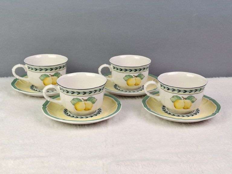 VILLEROY & BOCH FRENCH GARDEN FLEURANCE SET OF 4 TEA CUPS & SAUCERS