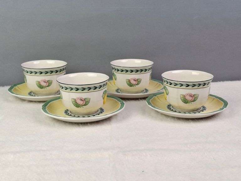 VILLEROY & BOCH FRENCH GARDEN FLEURANCE SET OF 4 TEA CUPS & SAUCERS
