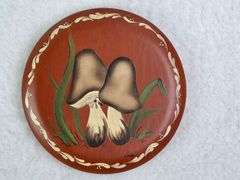 HAND PAINTED WOODEN MUSHROOM PLAQUE, SIGNED FRAN, 6"