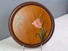 PAIR OF VINTAGE WOODEN SERVING BOARDS / WALL PLAQUES, HAND PAINTED TULIP AND DAFFODIL, SIGNED FRAN '