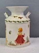 SMALL TOLE PAINTED METAL MILK CAN, SIGNED FRAN '92, 6".