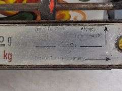 VINTAGE GERMAN METAL SCALE WITH REMOVABLE TRAY, HAND PAINTED FLORAL DESIGN, 12.25" x 7.75" x 5".