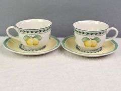 VILLEROY & BOCH FRENCH GARDEN FLEURANCE SET OF 2 TEA CUPS & SAUCERS