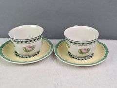 VILLEROY & BOCH FRENCH GARDEN FLEURANCE SET OF 2 TEA CUPS & SAUCERS