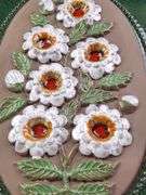 VINTAGE JIE GANTOFTA SWEDEN WHITE DAISY FLOWER WALL PLAQUE, LARGE ONE, 8 3/8" x 13". Ceramic wall pl