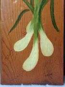 PAIR OF VINTAGE CHEESE / VEGGIES SERVING BOARDS, HAND PAINTED SPRING ONIONS AND CARROTS, SIGNED FRAN