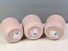 SET OF 3 GRADVIS PINK CERAMIC PLANT POTS, RIBBED SIDES, 5" X 5.75"
