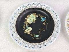 HAND PAINTED DECORATIVE FLORAL PLATES, WHITE PORCELAIN, SIGNED FRAN, LARGE IS 8 3/8" X 6".
