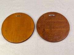 PAIR OF VINTAGE WOODEN SERVING BOARDS / WALL PLAQUES, HAND PAINTED TULIP AND DAFFODIL, SIGNED FRAN '