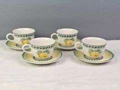 VILLEROY & BOCH FRENCH GARDEN FLEURANCE SET OF 4 TEA CUPS & SAUCERS