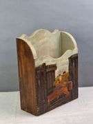 VINTAGE WOODEN NEWSPAPER, MAGAZINE, LETTER BOX, HAND PAINTED, 11" X 4.5" X 14"
