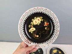 HAND PAINTED DECORATIVE FLORAL PLATES, WHITE PORCELAIN, SIGNED FRAN, LARGE IS 8 3/8" X 6".