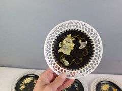 HAND PAINTED DECORATIVE FLORAL PLATES, WHITE PORCELAIN, SIGNED FRAN, LARGE IS 8 3/8" X 6".