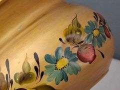 VINTAGE NORWEGIAN TOLE PAINTED PLANTER / BOWL, hand-painted floral motifs, including blue flowers an