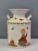 SMALL TOLE PAINTED METAL MILK CAN, SIGNED FRAN '92, 6".