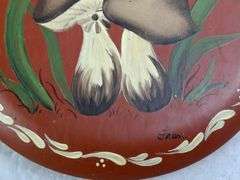 HAND PAINTED WOODEN MUSHROOM PLAQUE, SIGNED FRAN, 6"