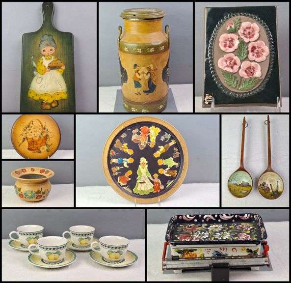 OPEN NOW! VINTAGE FOLK ART TOLEWARE & ROSEMALING AUCTION (More Lots Being Added)