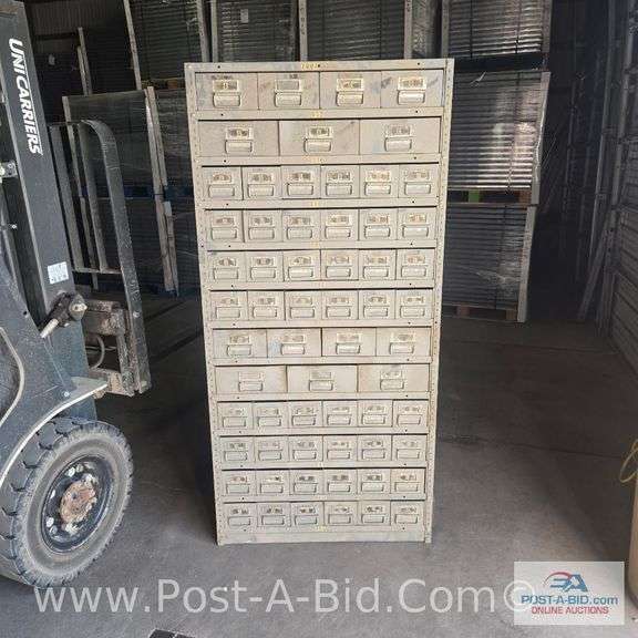 62 Drawer Metal Cabinet, 36" W x 75" T x 18" Deep, 6-11" Drawers, 8-8 1/2"