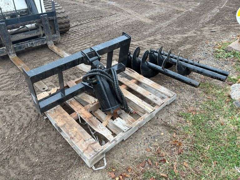 New Post Hole Auger For Skid Loader With Quick Tach Plate, (3) Augers - 7"/12" & 16".