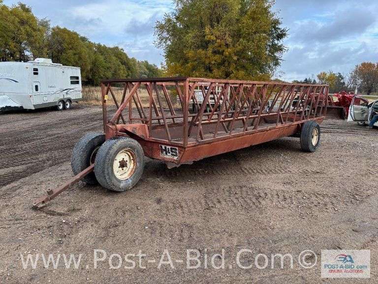 H & S 20' x 6' Feeder Wagon, Hay Basket, Owner Stated, "Good Frame-Needs Fl