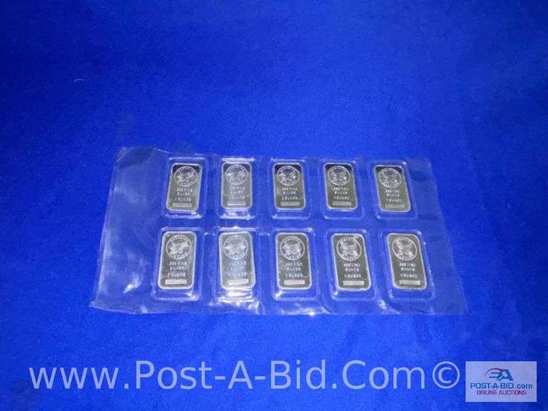 10- 1 OZ .999 Of Fine Silver Bars, Silver Towne Edition. 10 Total Ounces. B