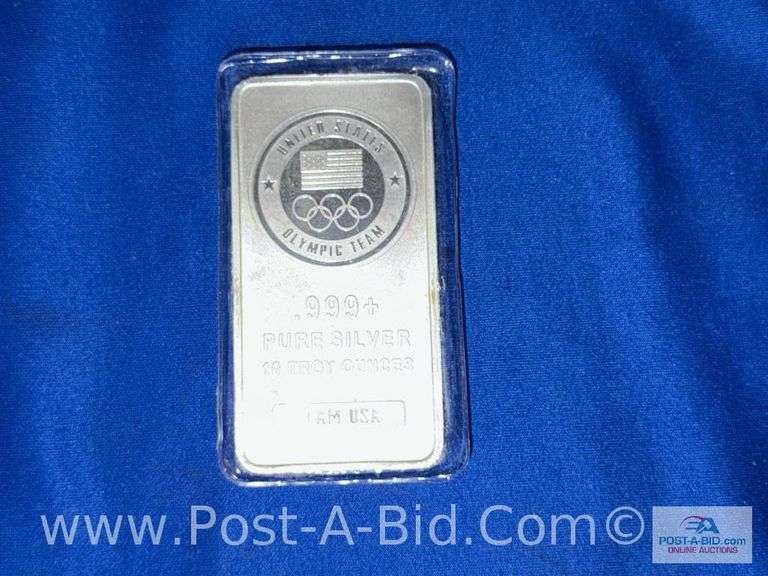 10 OZ. Bar Of .999 Pure Silver - Stamped " United States Olympic Team" 10 Total Troy Ounces." Bought